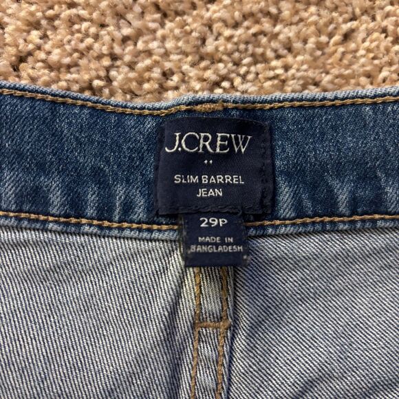 J. Crew Slim Barrel Jeans Womens 29P Blue Cotton Stretch High Rise Distressed - Picture 3 of 7
